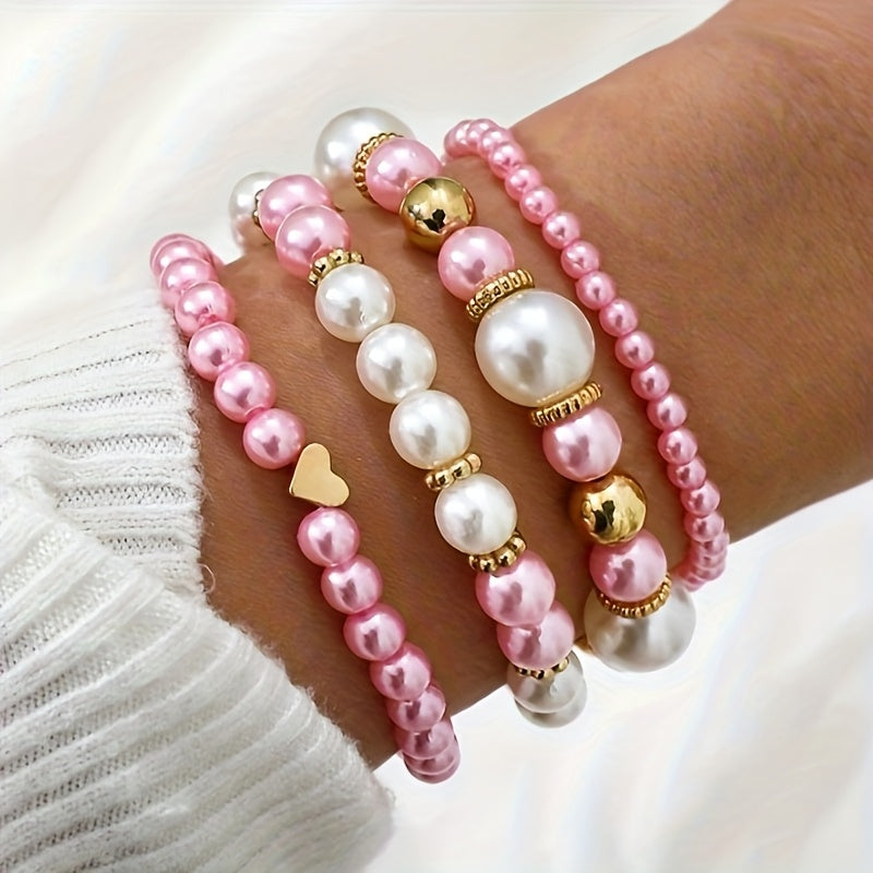 Set di bracciali eleganti a cuore con perle