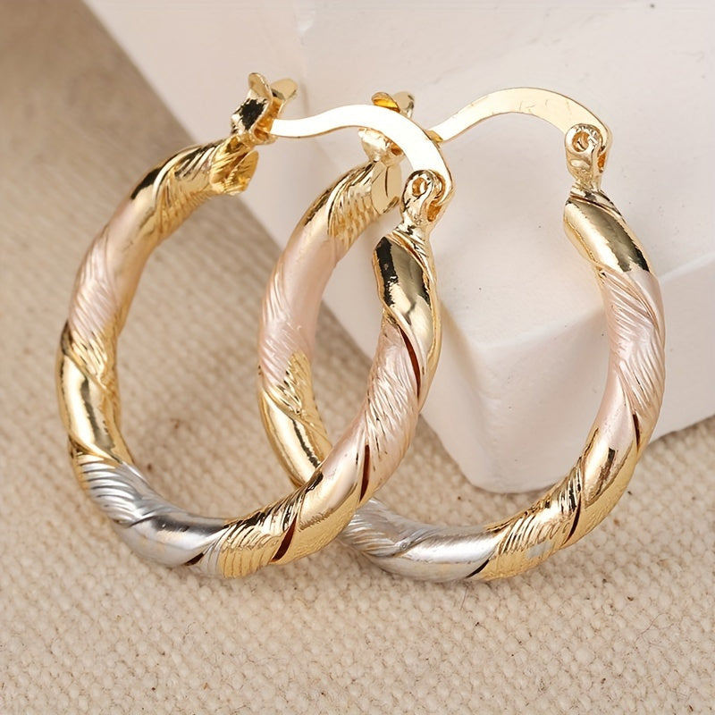 Vintage Orecchini A Cerchio in Oro, Argento e Rosa