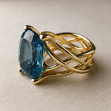 Anello in Zirconia Blu Rosa Antico