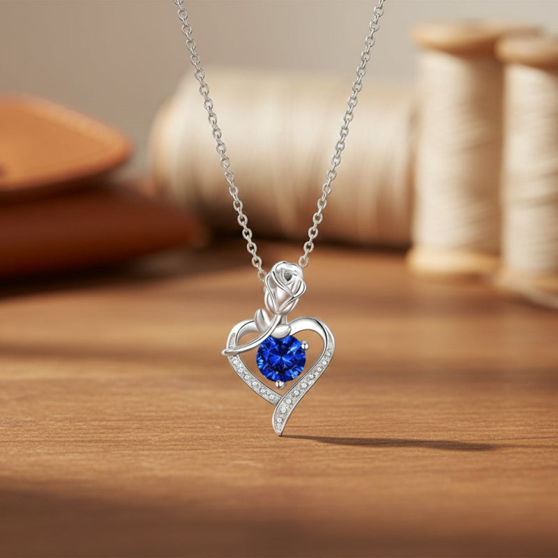 Collana a cuore di rosa zaffiro