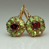 Orecchini Vintage Rotondi in Cristallo Verde e Rosso