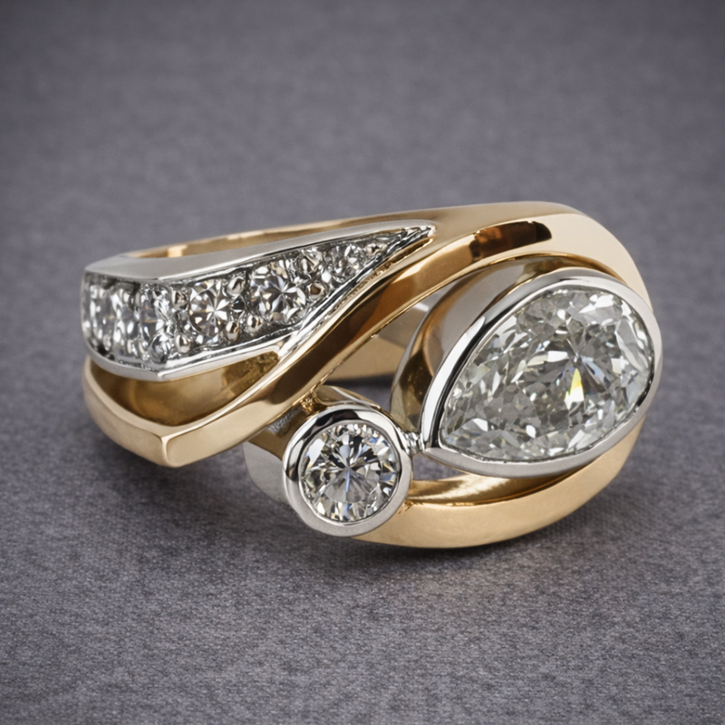 Anello Classico Due Toni con Diamante