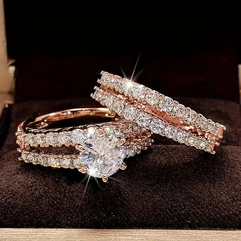 Set di Anelli Eleganti Radianti in Oro