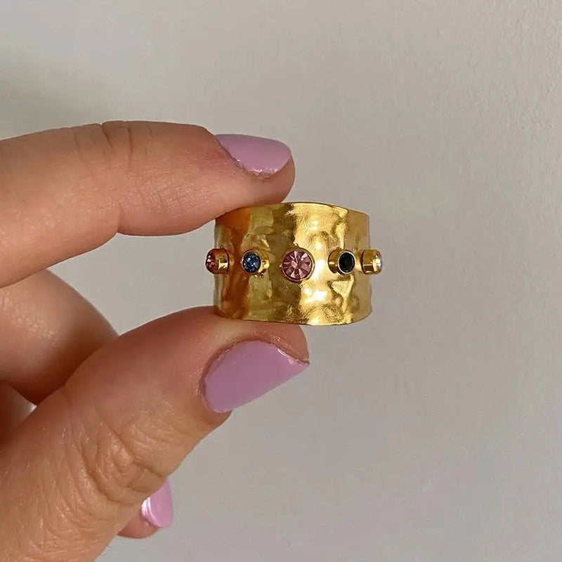 Anello Regolabile Larghezza Arcobaleno Cristallo Martellato