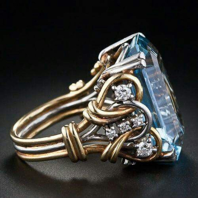 Anello in Oro Stratificato con Zirconia Blu Vintage