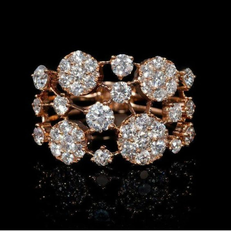 Anello Rosa Dorato Vintage con Pietre Incastonate Brillanti
