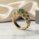 Anello in Cristallo Verde e Blu con Oro
