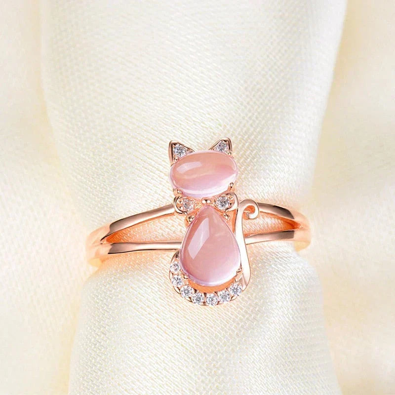 Anello a forma di gatto in oro rosa