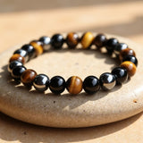 Bracciale "3 Protezioni" in Occhio di Tigre, Ematite & Obsidiana Nera