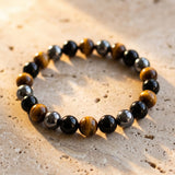 Bracciale "3 Protezioni" in Occhio di Tigre, Ematite & Obsidiana Nera