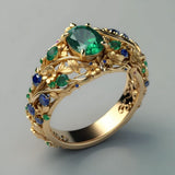 Anello in Cristallo Verde e Blu con Oro