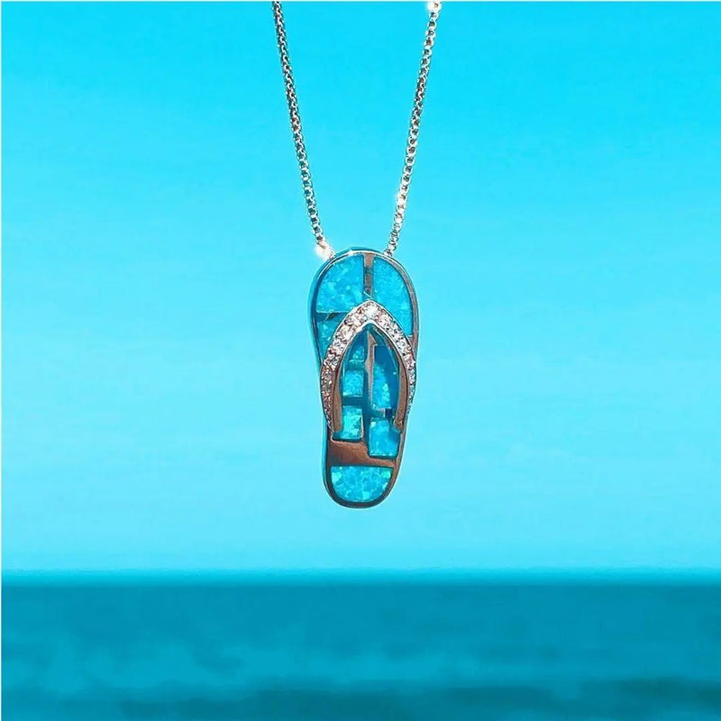 Collana con pendente Flip Flop in Opale Blu Argento