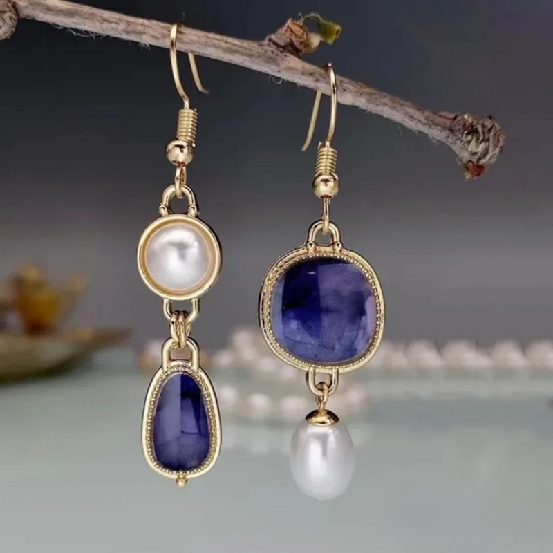 Orecchini in Perla di Pietra Blu Senza Tempo