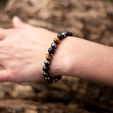 Bracciale "3 Protezioni" in Occhio di Tigre, Ematite & Obsidiana Nera