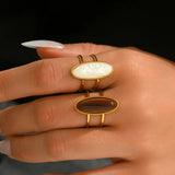 Anello Doppio Ovale in Oro con Cabochon