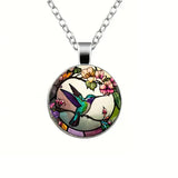 Collana con Pendente in Vetro a Cupola a Forma di Colibrì