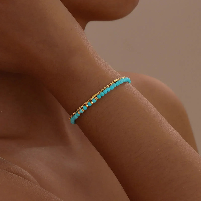 Bracciale in Oro Doppia Catena Senza Tempo con Turchese