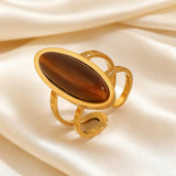 Anello Doppio Ovale in Oro con Cabochon