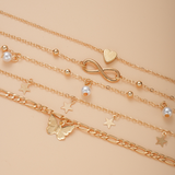 Set di cavigliere con charm in oro da 6 pezzi