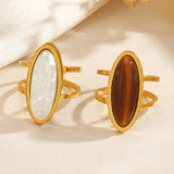 Anello Doppio Ovale in Oro con Cabochon