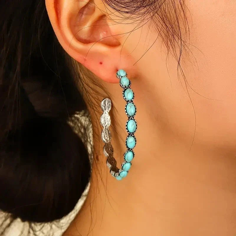 Orecchini Circolari Vintage Bohemien in Turchese