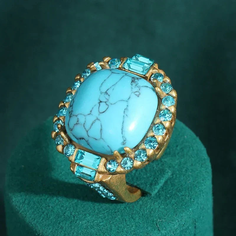 Anello Vintage Art Deco Turchese Oro