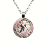 Collana con Pendente in Vetro a Cupola a Forma di Colibrì