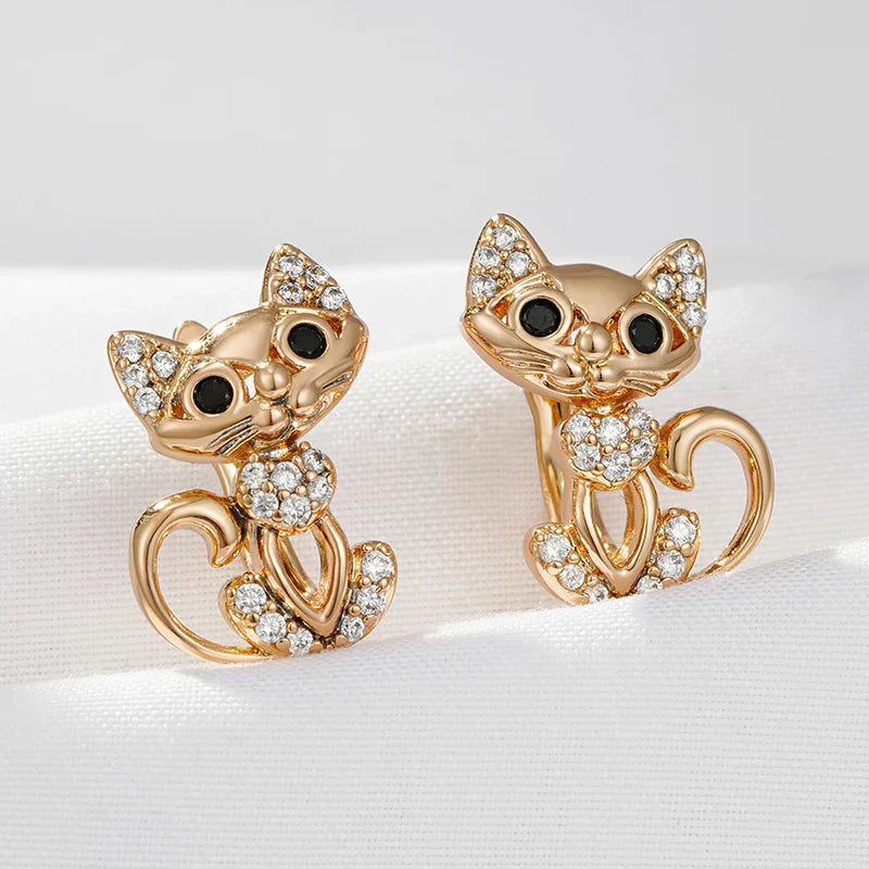 Orecchini in Zirconia Dolce a Forma di Gatto