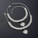 Set di cavigliera e bracciale con cuore di strass 2 pezzi