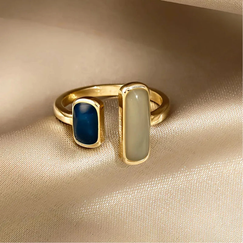Anello Aperto Regolabile con Gemme Doppie
