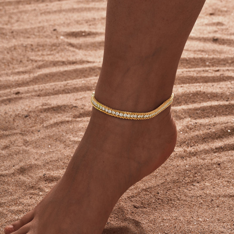 Set di cavigliere in oro con cristalli (2 pezzi)