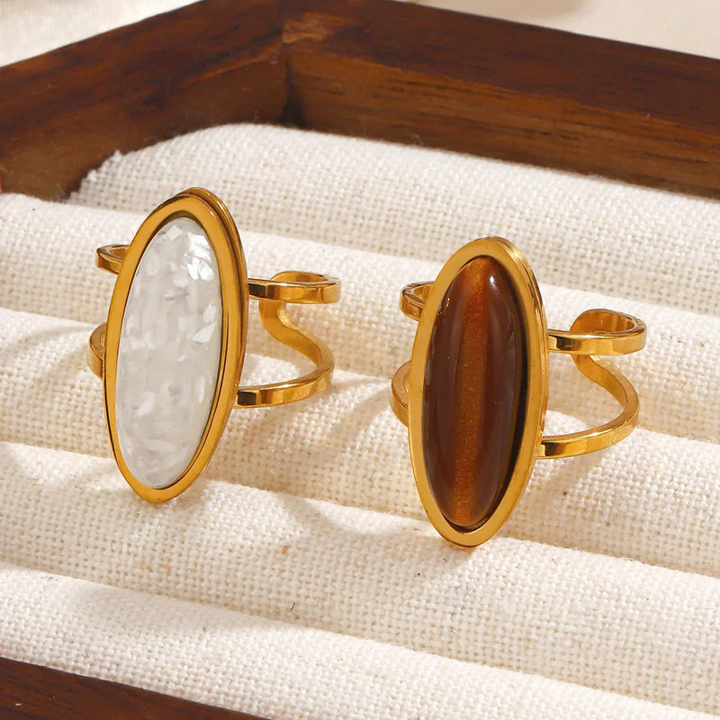 Anello Doppio Ovale in Oro con Cabochon