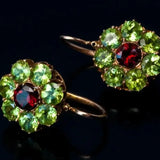 Orecchini Vintage Rotondi in Cristallo Verde e Rosso
