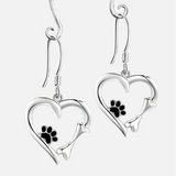 Orecchini a Goccia in Argento con Design a Cuore e Zampa