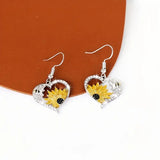 Orecchini Pendenti a Cuore in Stile Vintage Boho con Girasole e Ape