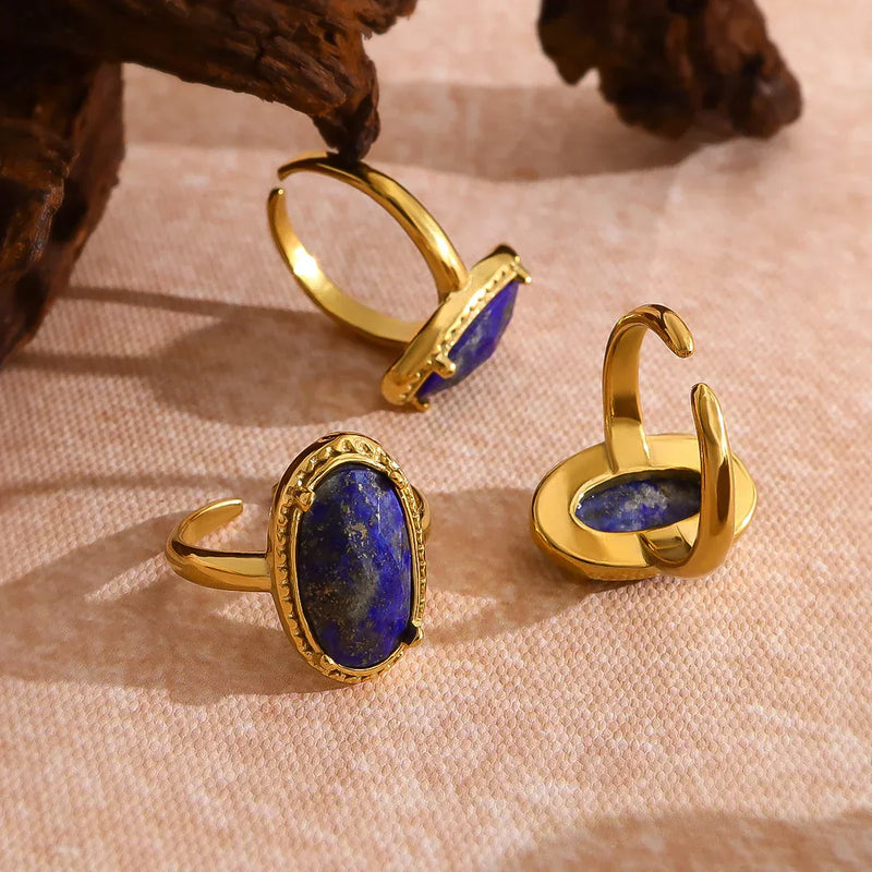 Anello Regolabile in Oro con Pietra di Lapis Azul