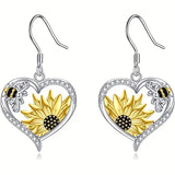 Orecchini Pendenti a Cuore in Stile Vintage Boho con Girasole e Ape