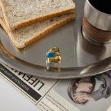 Anello con Pietra a Lacrima Turquoise Regolabile in Oro