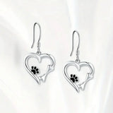 Orecchini a Goccia in Argento con Design a Cuore e Zampa