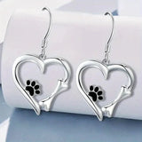 Orecchini a Goccia in Argento con Design a Cuore e Zampa