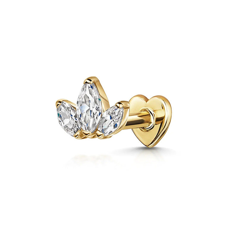 Orecchino Piercing Labret a Cuore a Tre Petali Sfavillante