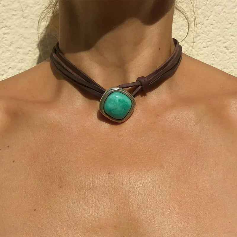 Collana con pendente in turchese vintage bohemien