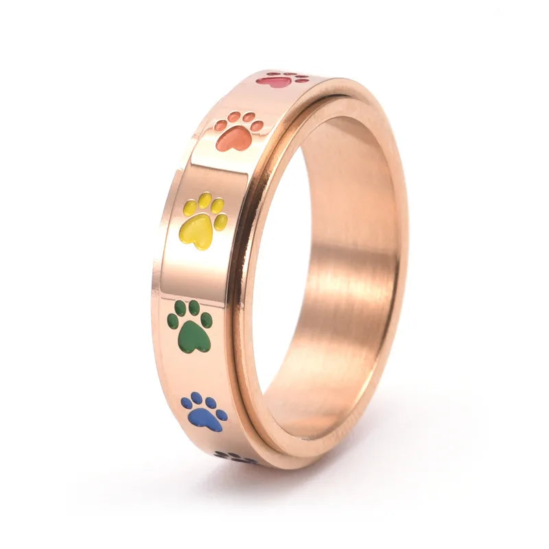 Anello Antistress in Acciaio Inossidabile con Zampe Arcobaleno