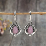 Orecchini in stile vittoriano vintage con goccia d'acqua intarsiata con pietre rosa