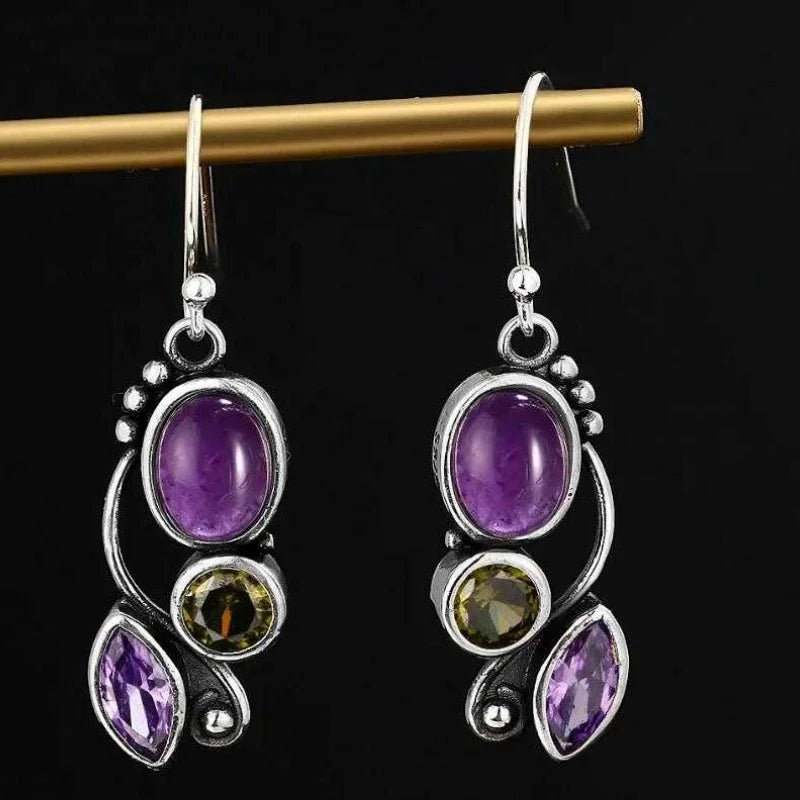 Luminous Drop Earrings in Moonstone, Amethyst, and Peridot