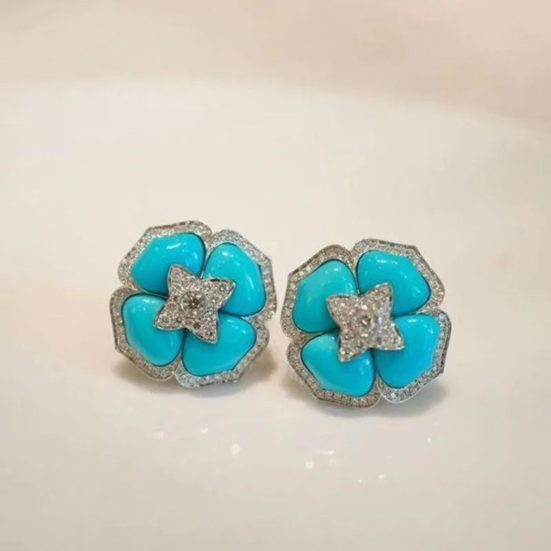 Orecchini a Fiore Blu in Argento Sofisticato