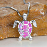 Vintage Gold Green Fire Opal Turtle Pendant Necklace