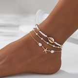 Set di cavigliere con stelle marine e conchiglie da 3 pezzi
