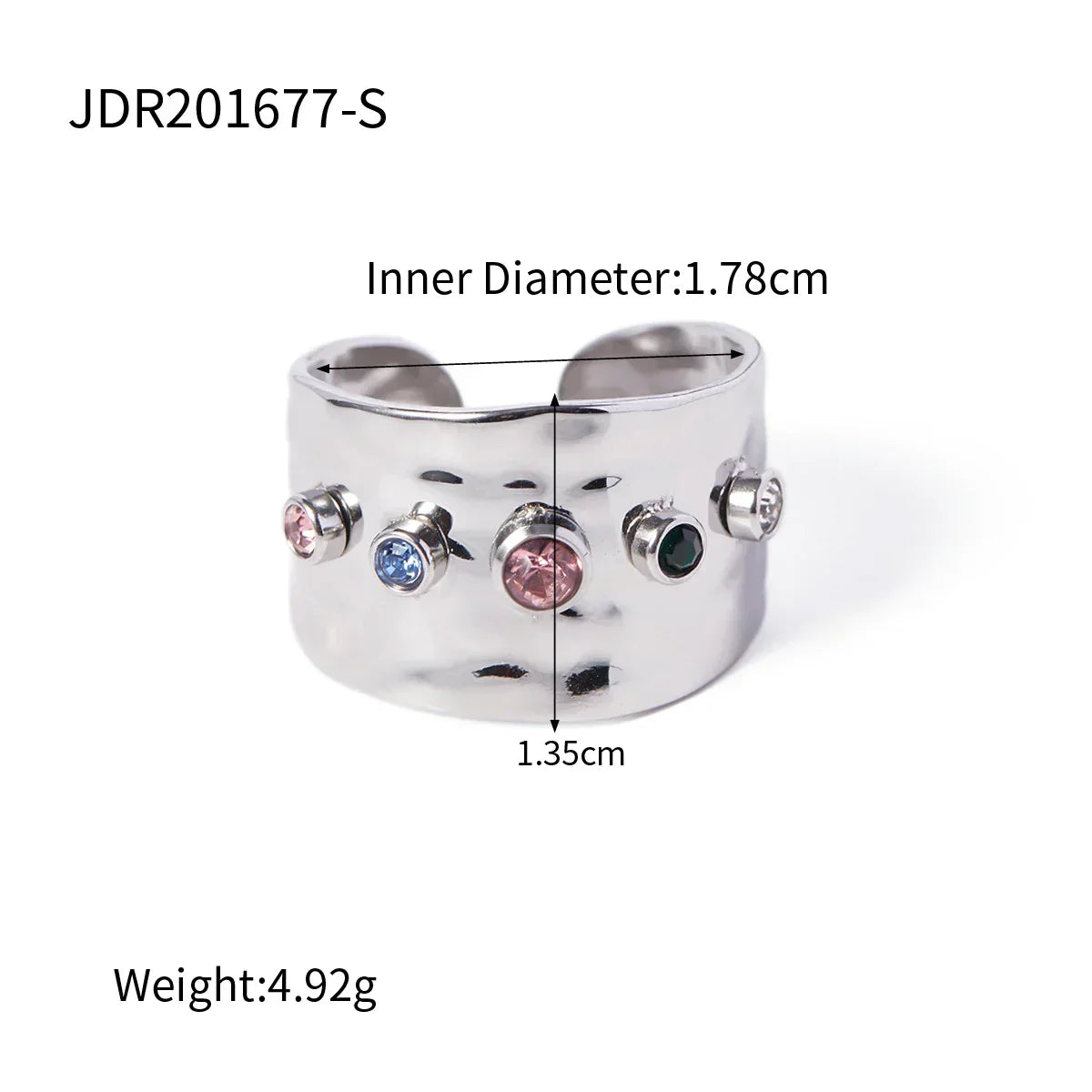 Anello Regolabile Larghezza Arcobaleno Cristallo Martellato