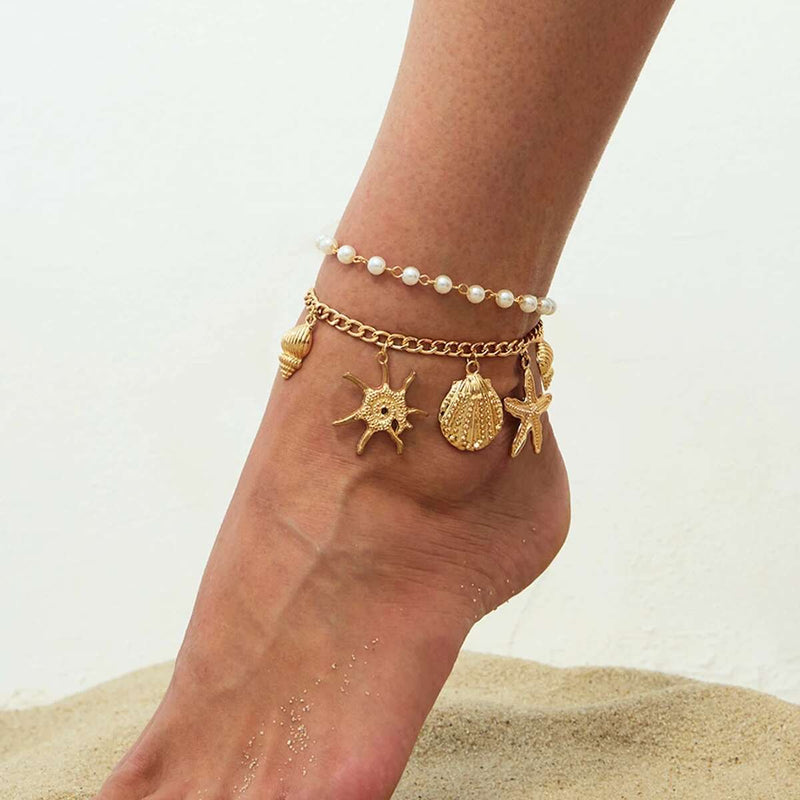 Set di Cavigliere con Stella Marina e Perla (2 pezzi)